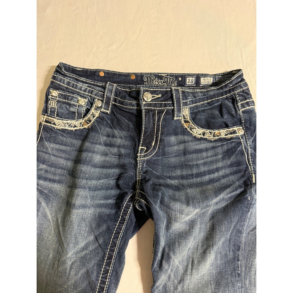 Miss Me Mid Rise Easy Cropped Jeans Dark Wash Rhinestone Embellished Size 28 - Picture 2 of 10